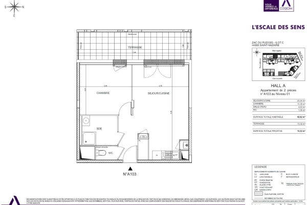 Appartement T2 de 42 m² à louer à SAINT-NAZAIRE
